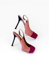 Yves Saint Laurent Colorblock Suede Platform Slingback Pumps
