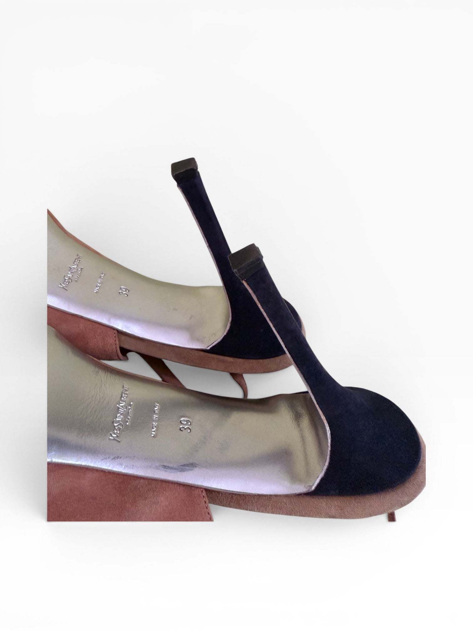 Yves Saint Laurent Colorblock Suede Platform Slingback Pumps
