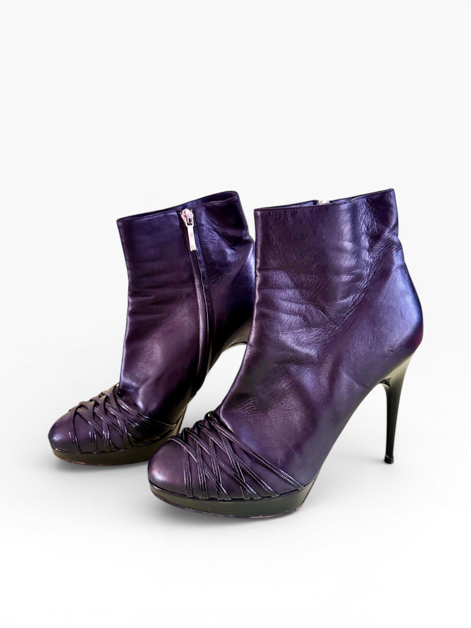 Christian Dior Leather Platform Ankle Boots with Woven Toe Detail