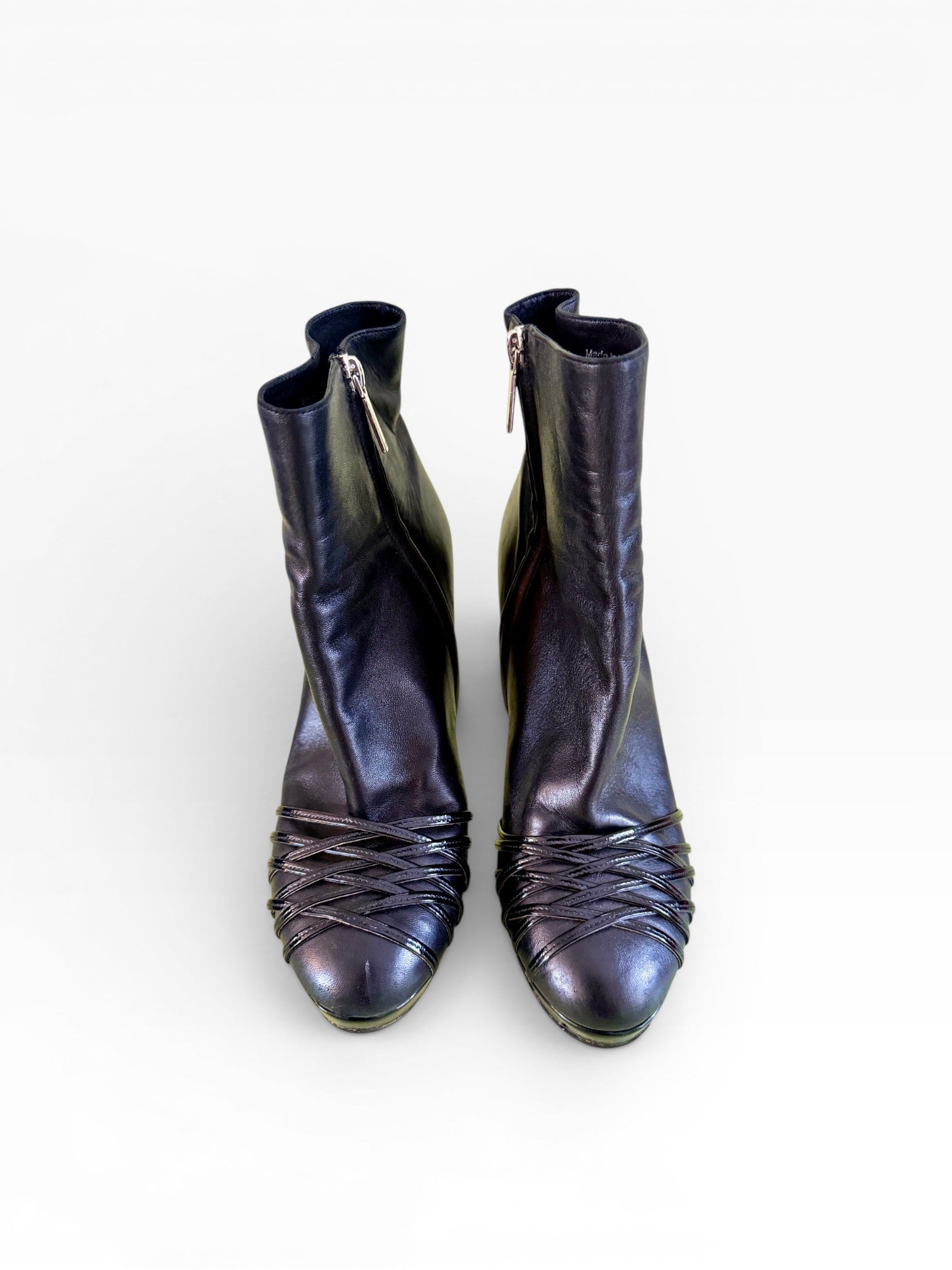 Christian Dior Leather Platform Ankle Boots with Woven Toe Detail