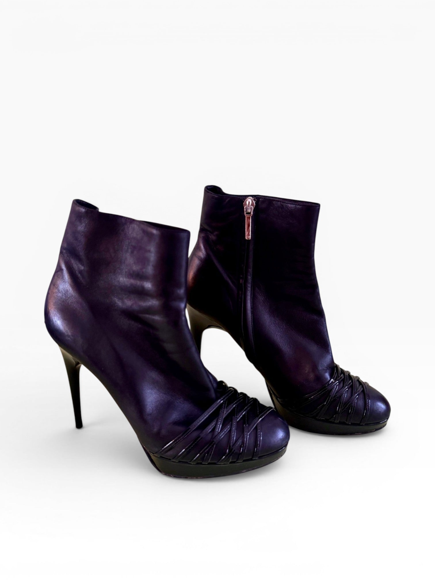 Christian Dior Leather Platform Ankle Boots with Woven Toe Detail
