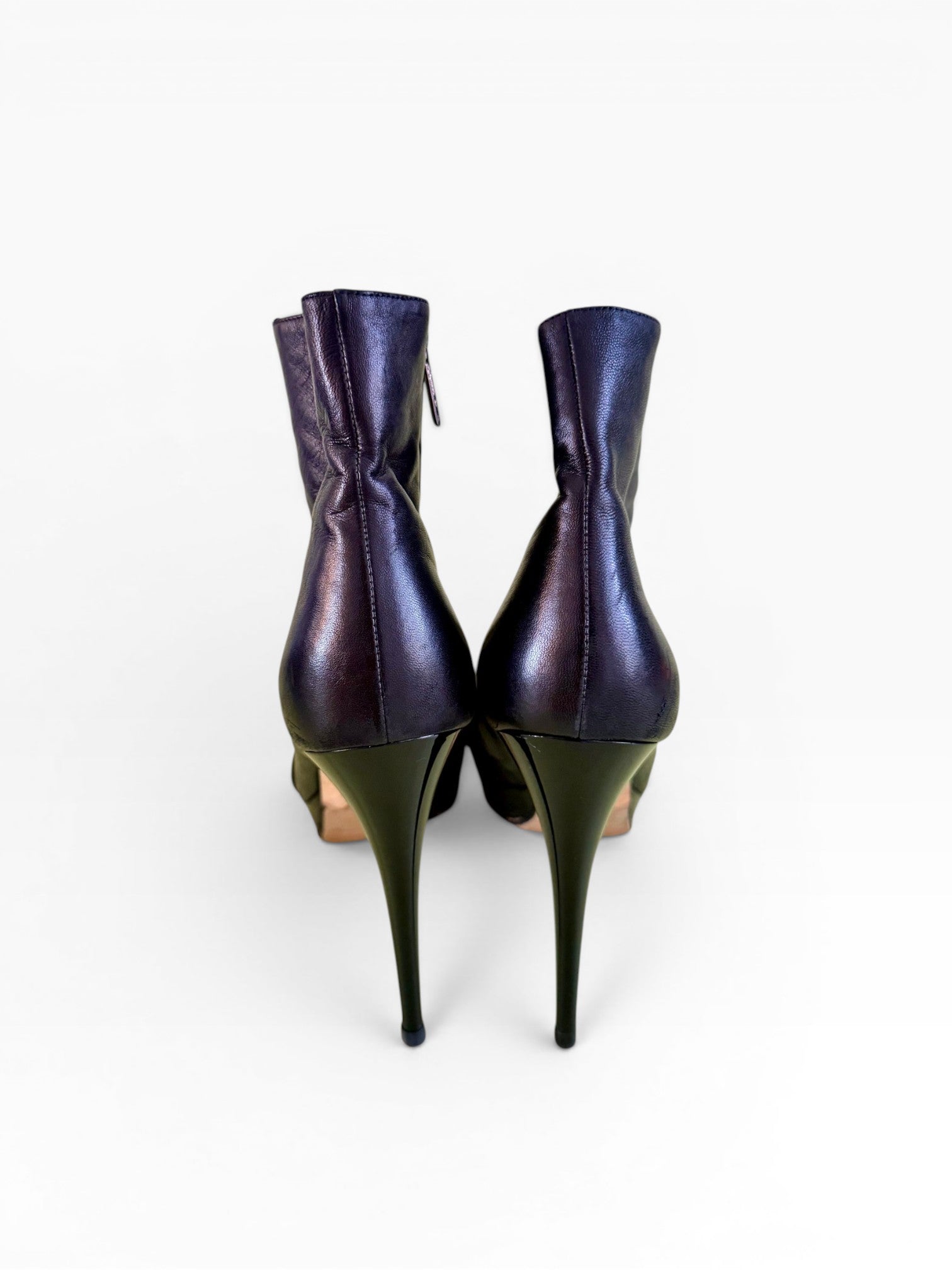 Christian Dior Leather Platform Ankle Boots with Woven Toe Detail