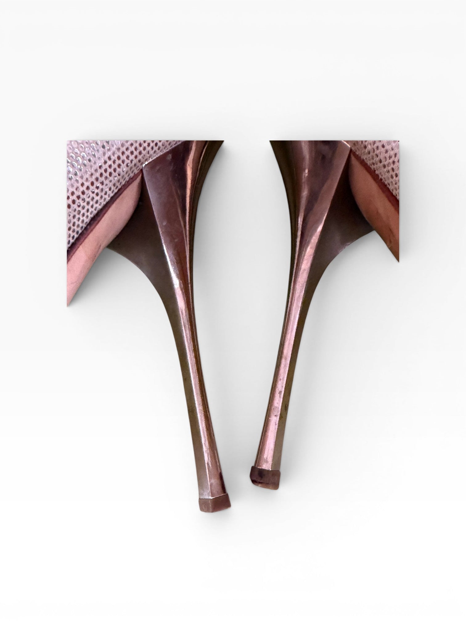 Roberto Cavalli Gold Metallic Lizard Embossed Curved Heel Pumps