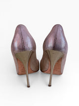 Roberto Cavalli Gold Metallic Lizard Embossed Curved Heel Pumps
