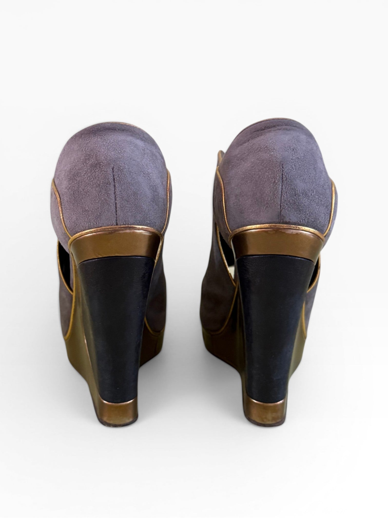 Yves Saint Laurent Rive Gauche Lavender Suede Architectural Wedge Booties