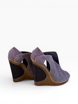 Yves Saint Laurent Rive Gauche Lavender Suede Architectural Wedge Booties