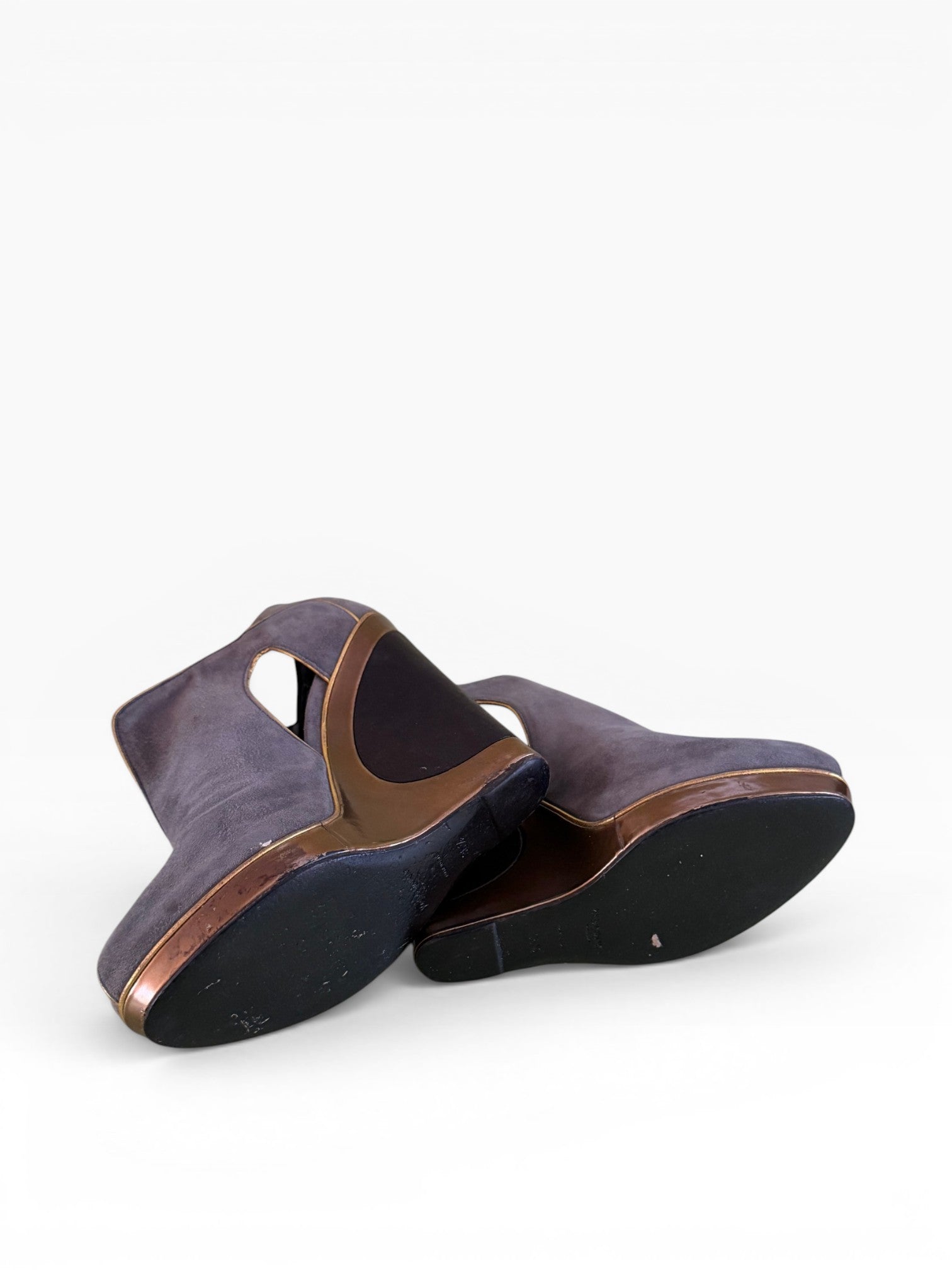 Yves Saint Laurent Rive Gauche Lavender Suede Architectural Wedge Booties