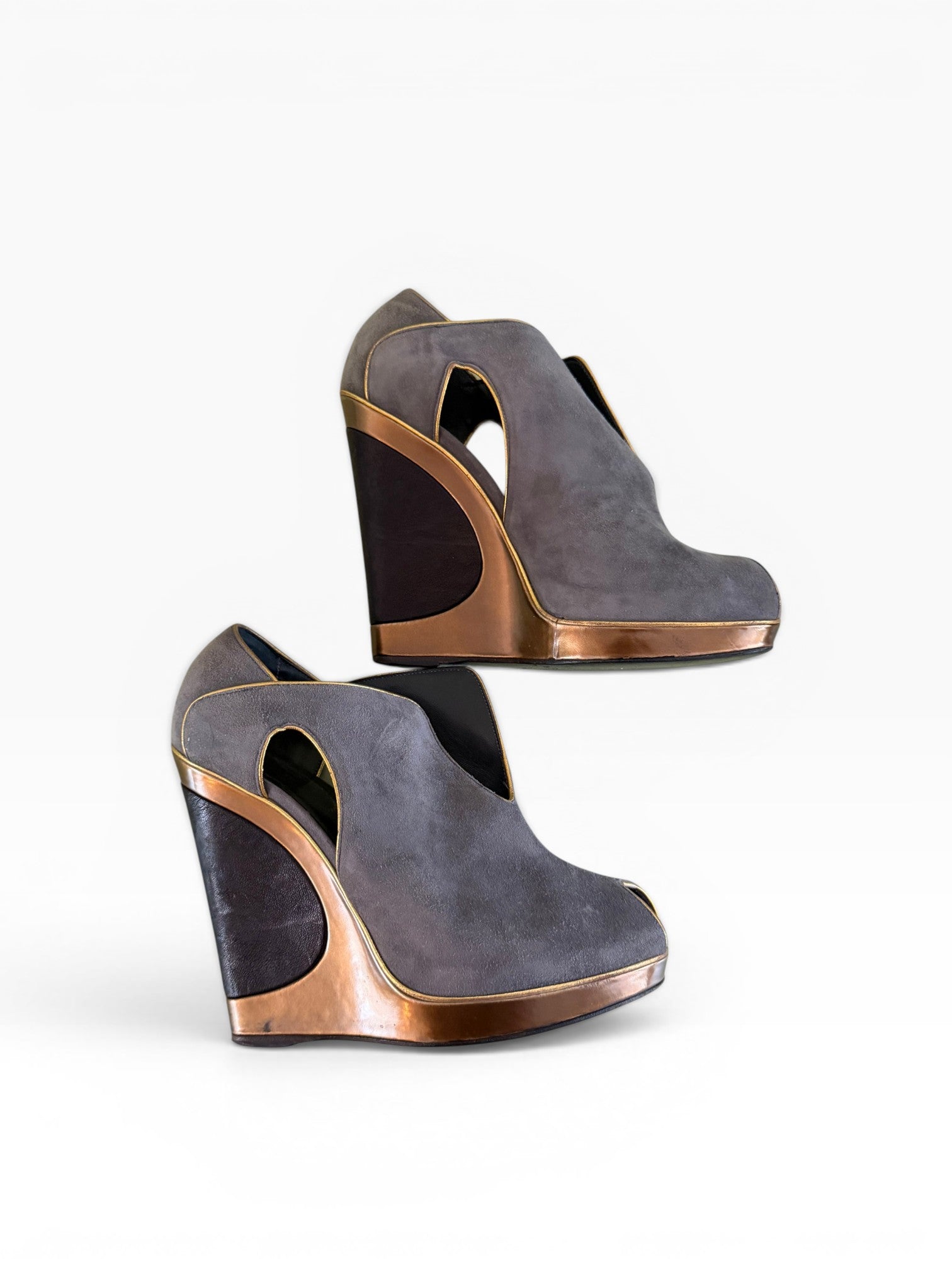 Yves Saint Laurent Rive Gauche Lavender Suede Architectural Wedge Booties