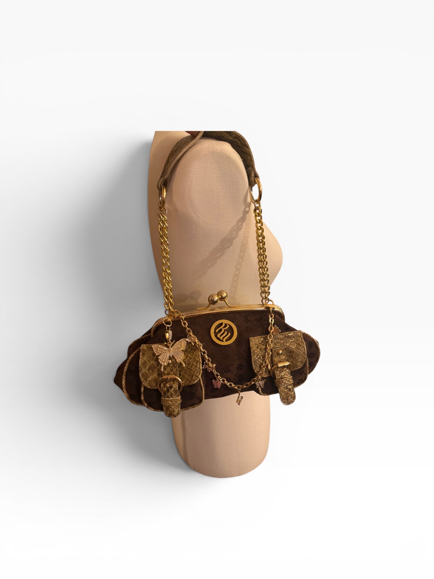 Rocawear Archive Monogram Python Butterfly Chain Shoulder Bag