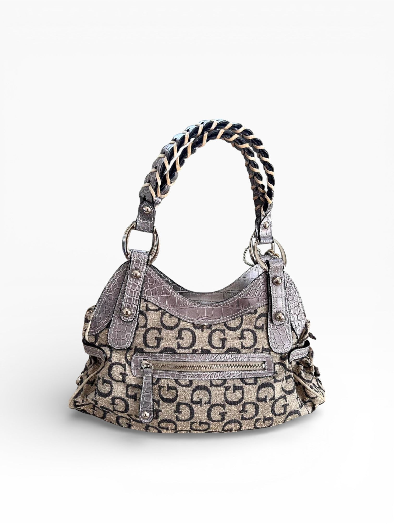 Guess Monogram Hobo with Braided Handle & Rhinestone G Buckle