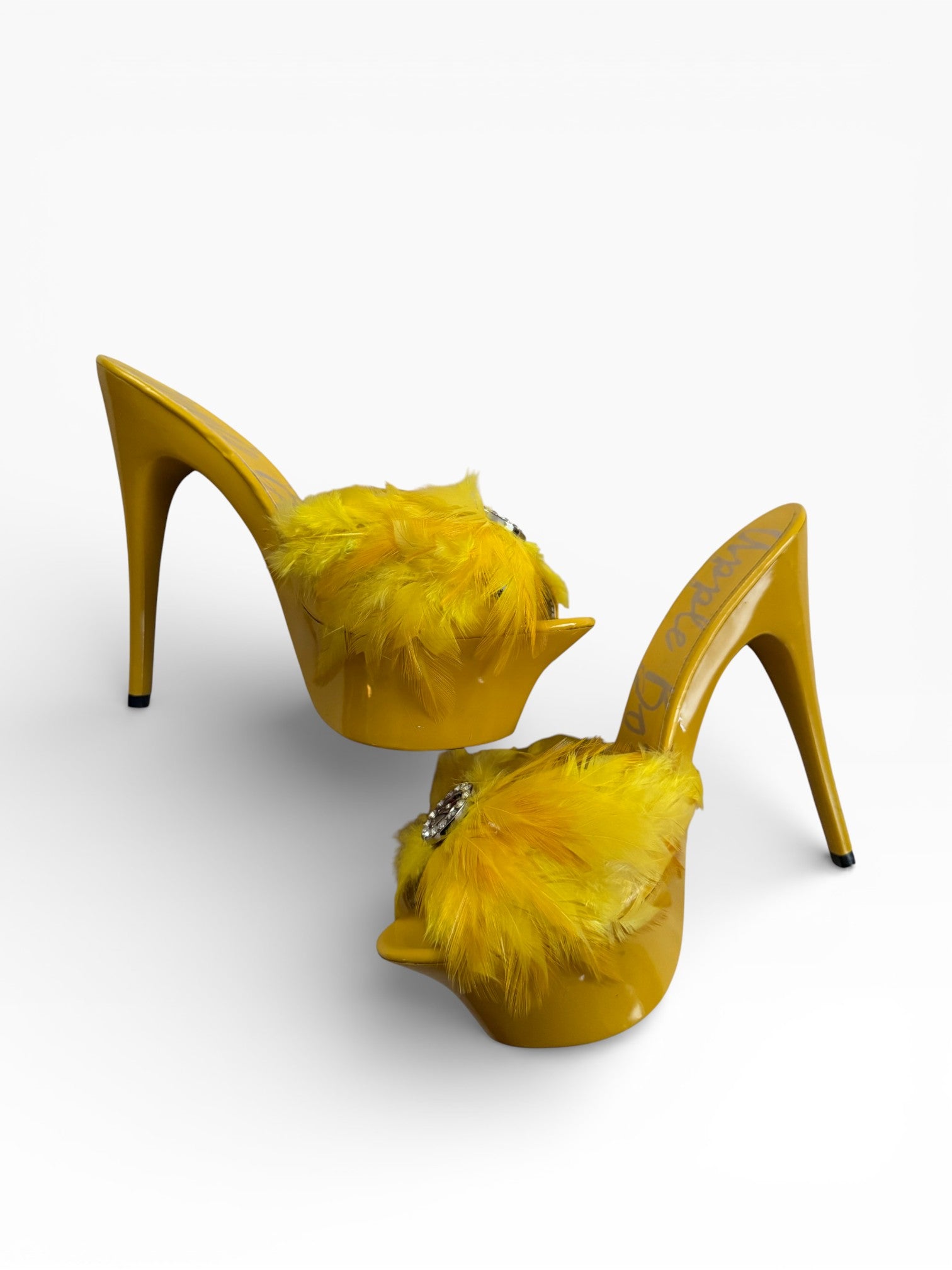 Apple Bottoms Feather Mule Heels | Yellow