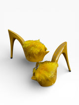 Apple Bottoms Feather Mule Heels | Yellow