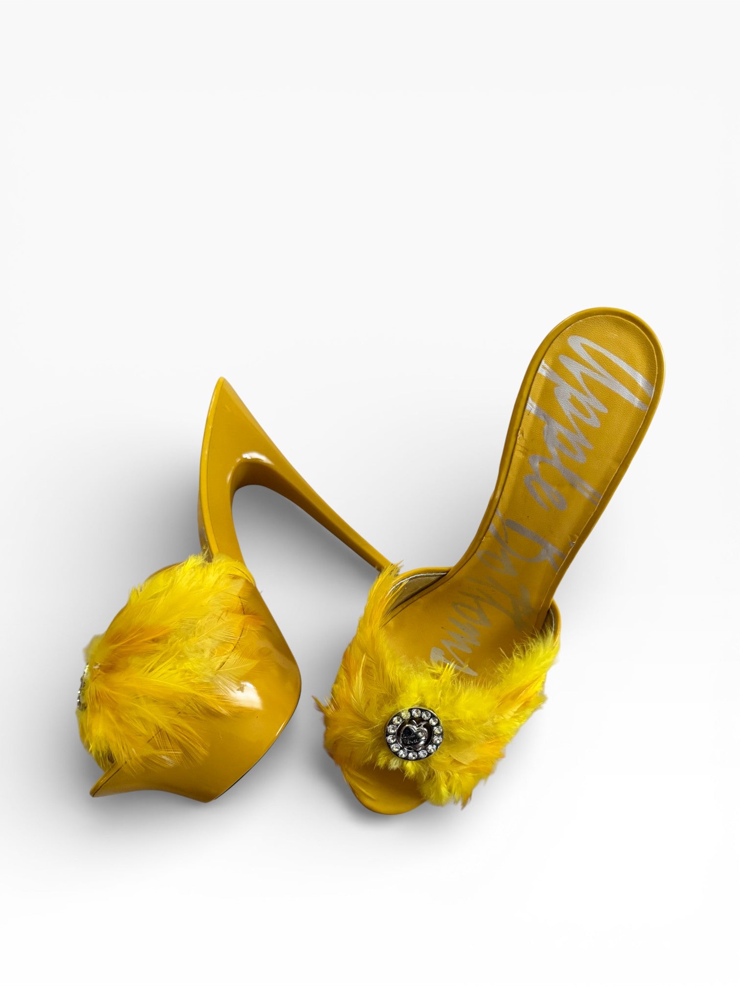 Apple Bottoms Feather Mule Heels | Yellow