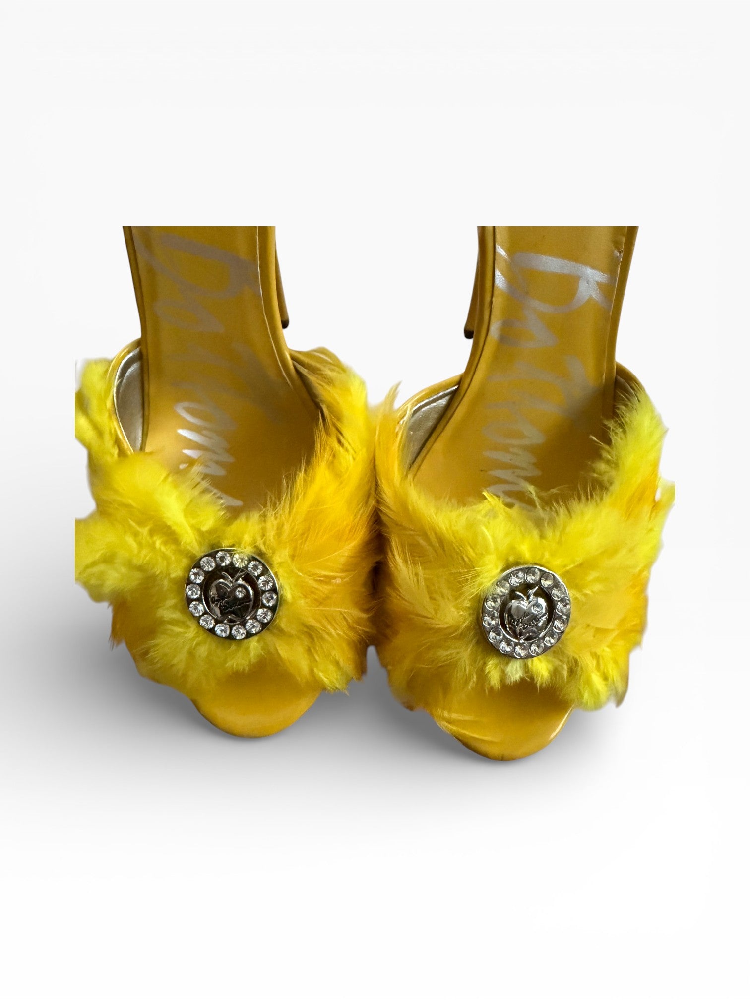 Apple Bottoms Feather Mule Heels | Yellow