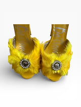 Apple Bottoms Feather Mule Heels | Yellow