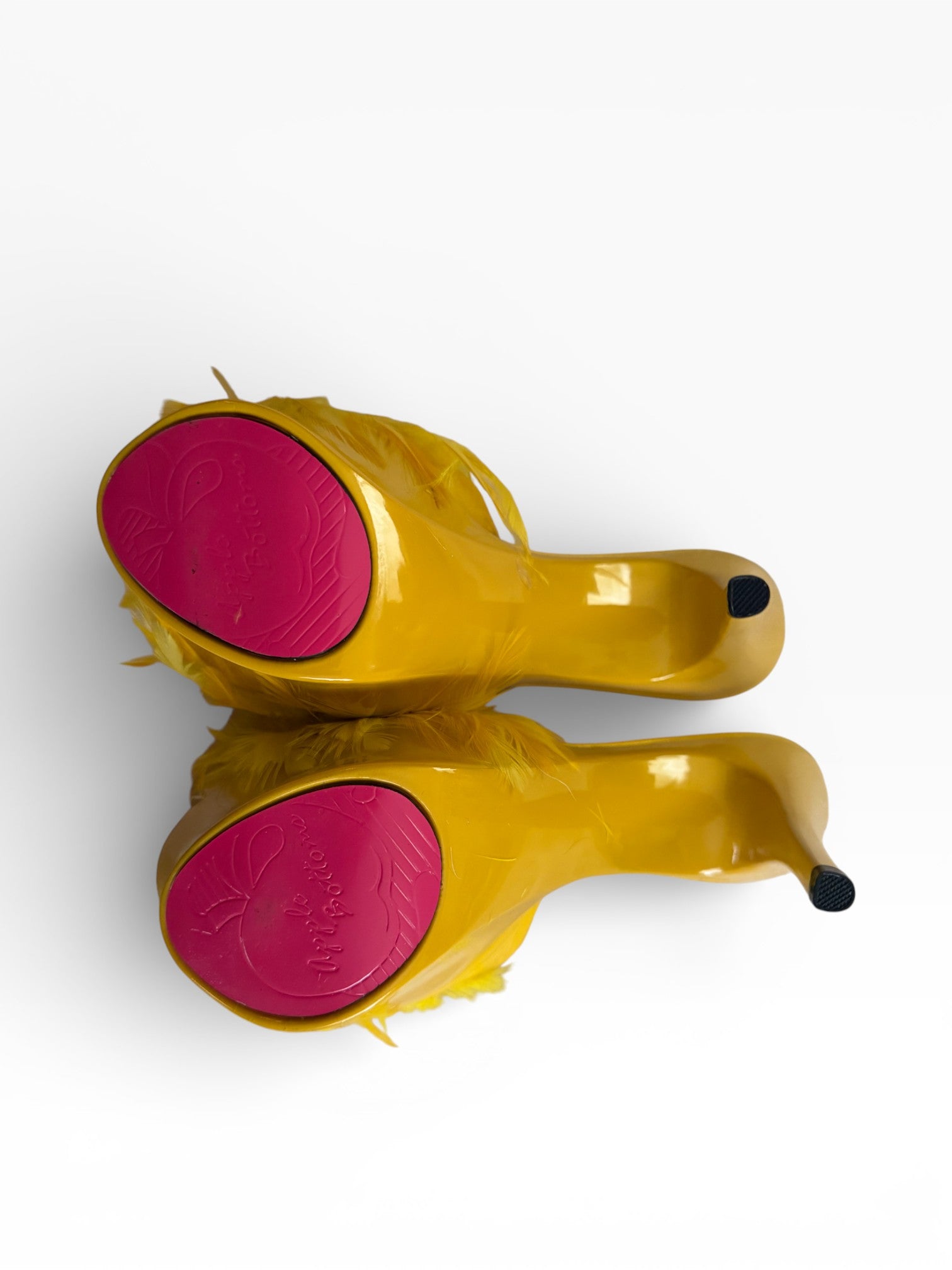 Apple Bottoms Feather Mule Heels | Yellow