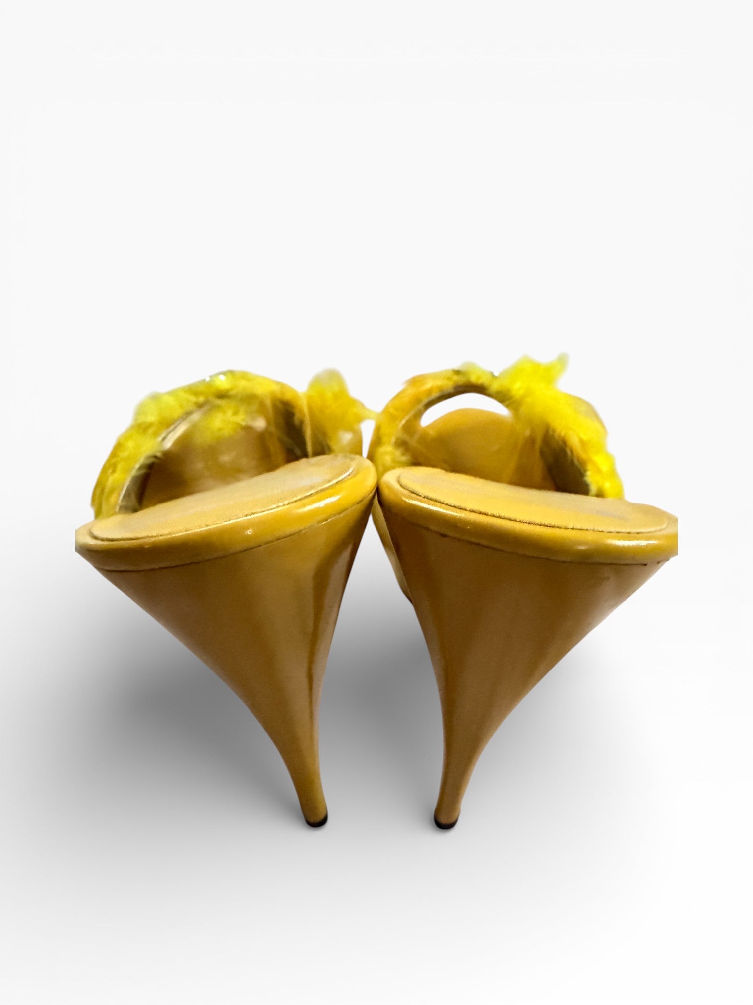 Apple Bottoms Feather Mule Heels | Yellow
