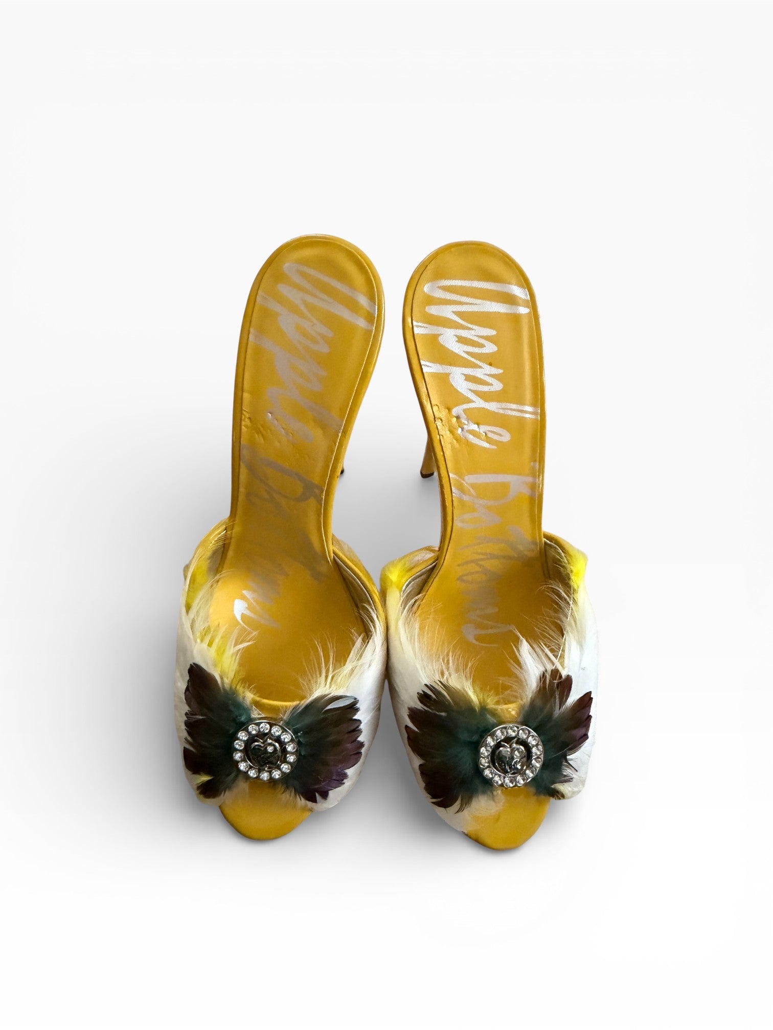 Apple Bottoms Exotic Feather Mule Heels