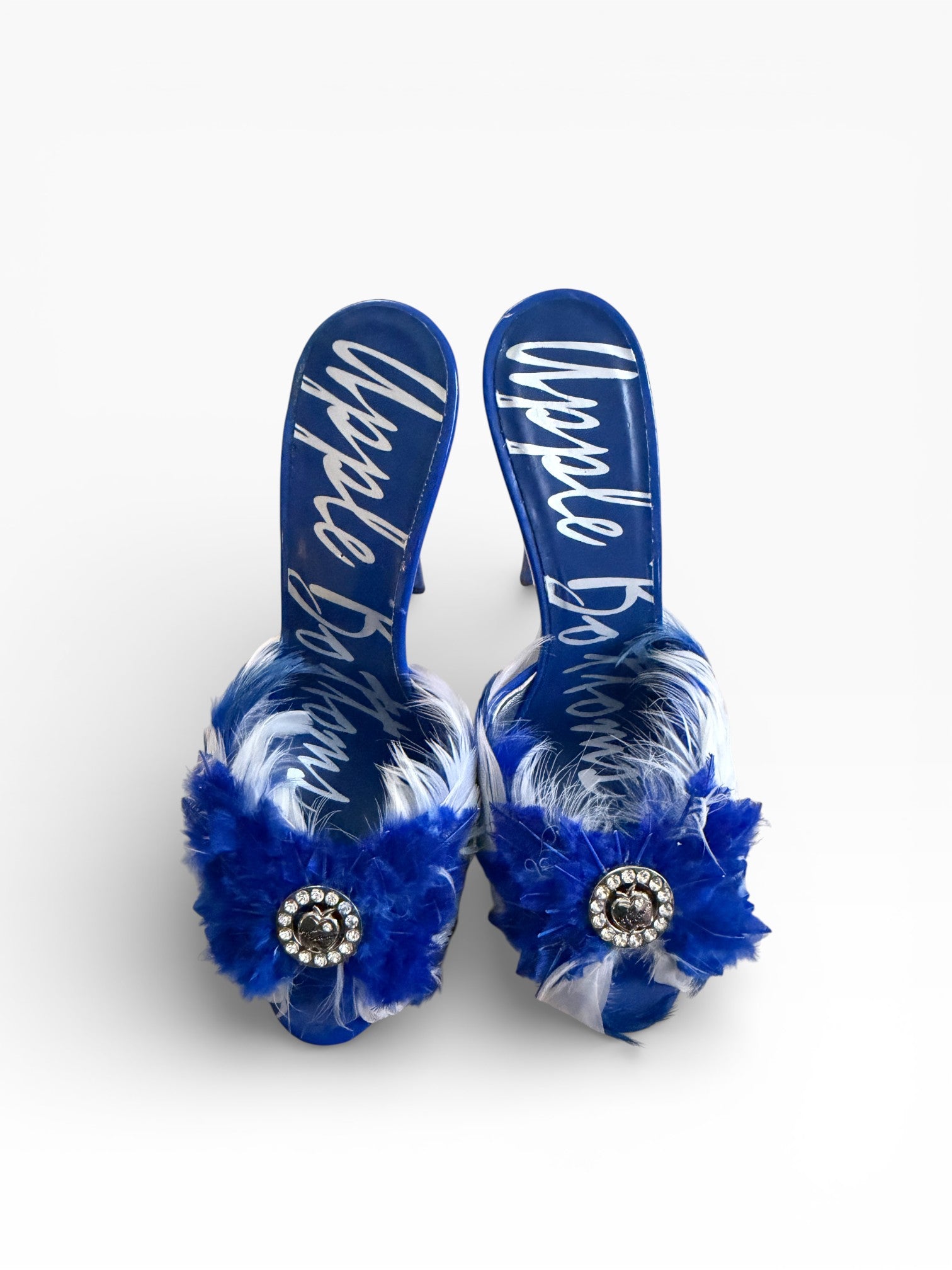 Apple Bottoms Feather Mule Heels | Blue