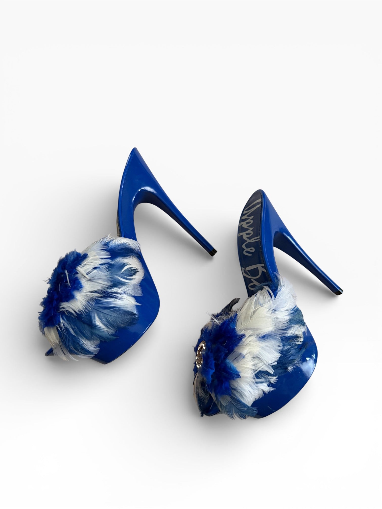 Apple Bottoms Feather Mule Heels | Blue