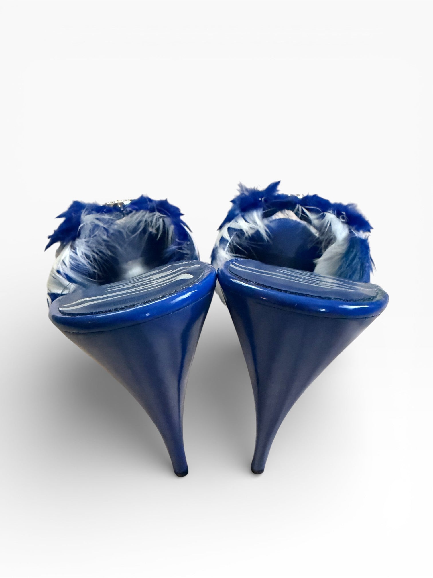 Apple Bottoms Feather Mule Heels | Blue