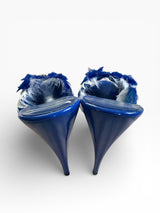 Apple Bottoms Feather Mule Heels | Blue