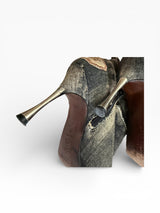 El Dantés Couture Distressed Denim Stiletto Booties