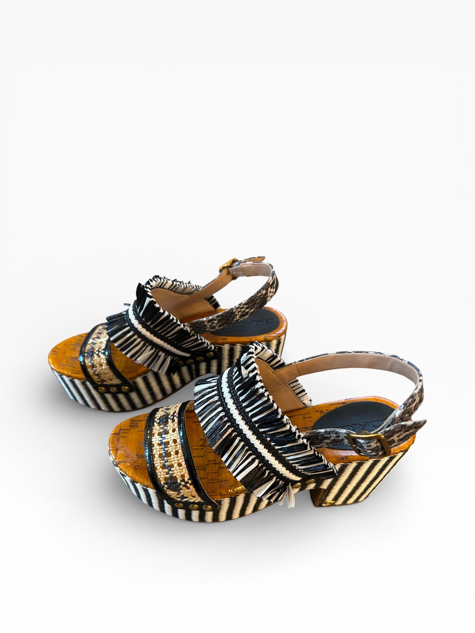 Coach Raffia Fringe Platform Heels