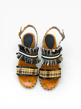 Coach Raffia Fringe Platform Heels