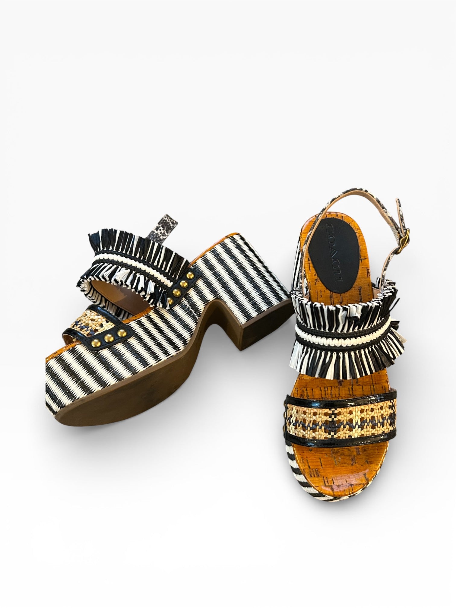 Coach Raffia Fringe Platform Heels