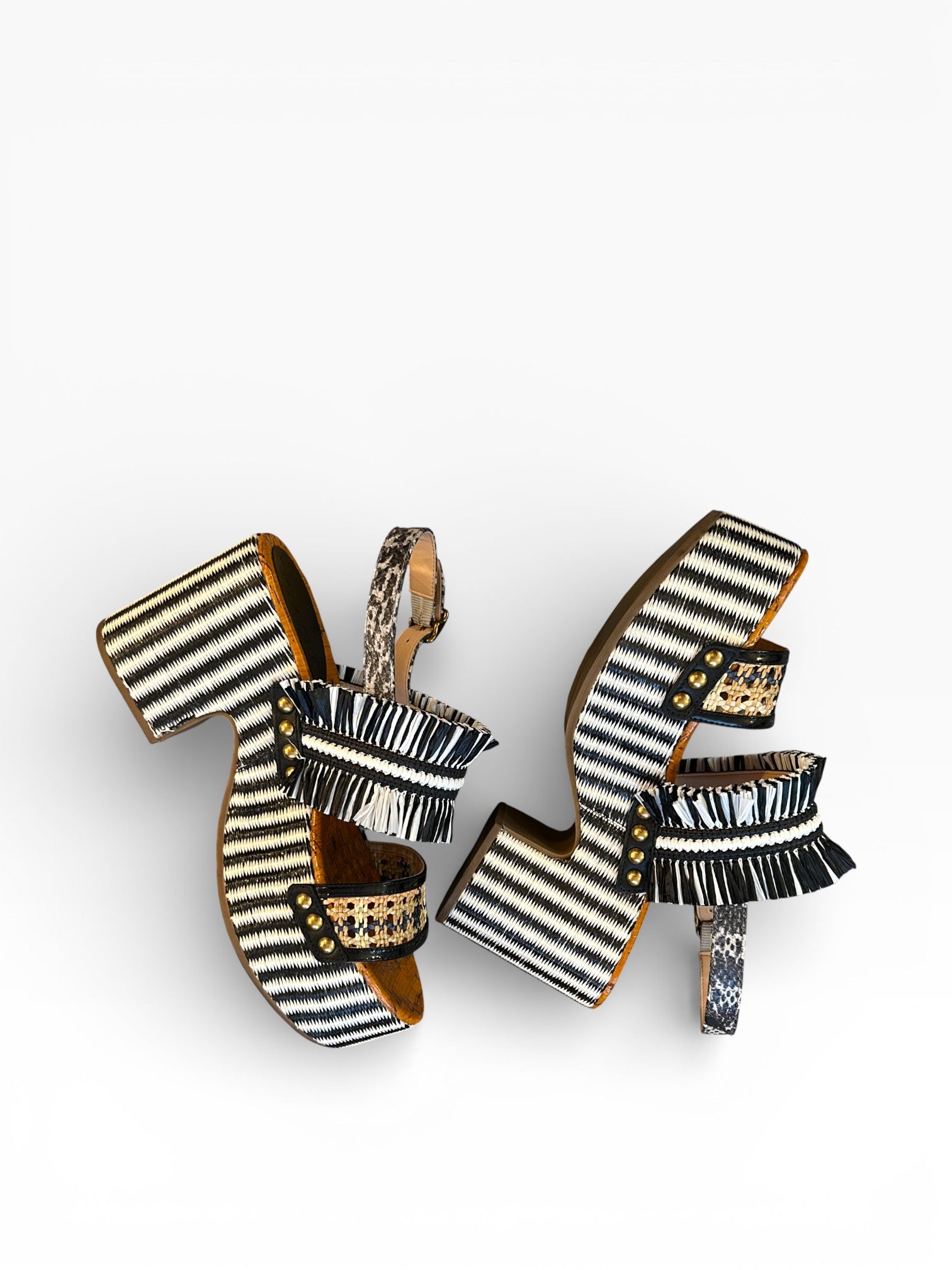 Coach Raffia Fringe Platform Heels