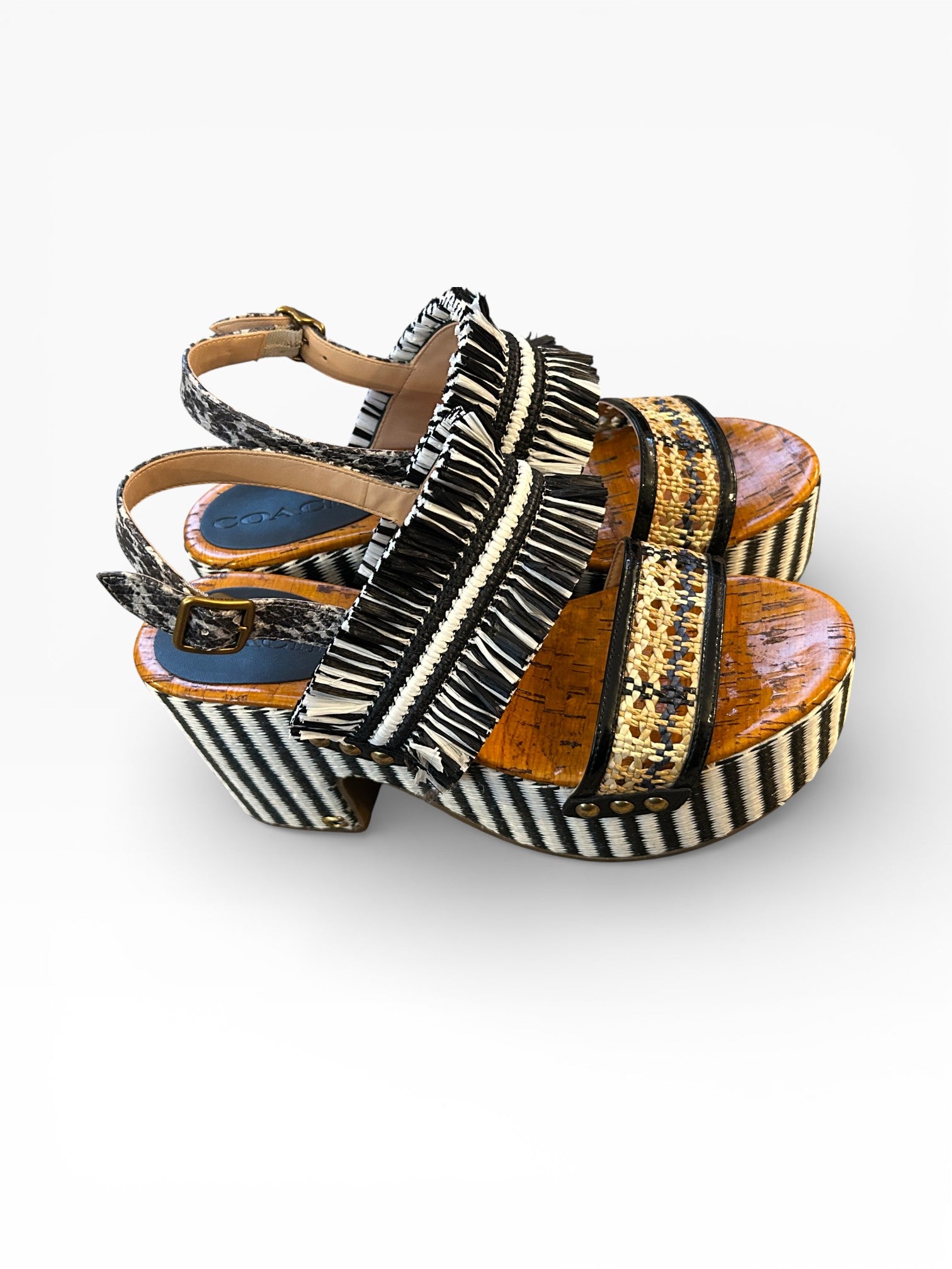 Coach Raffia Fringe Platform Heels
