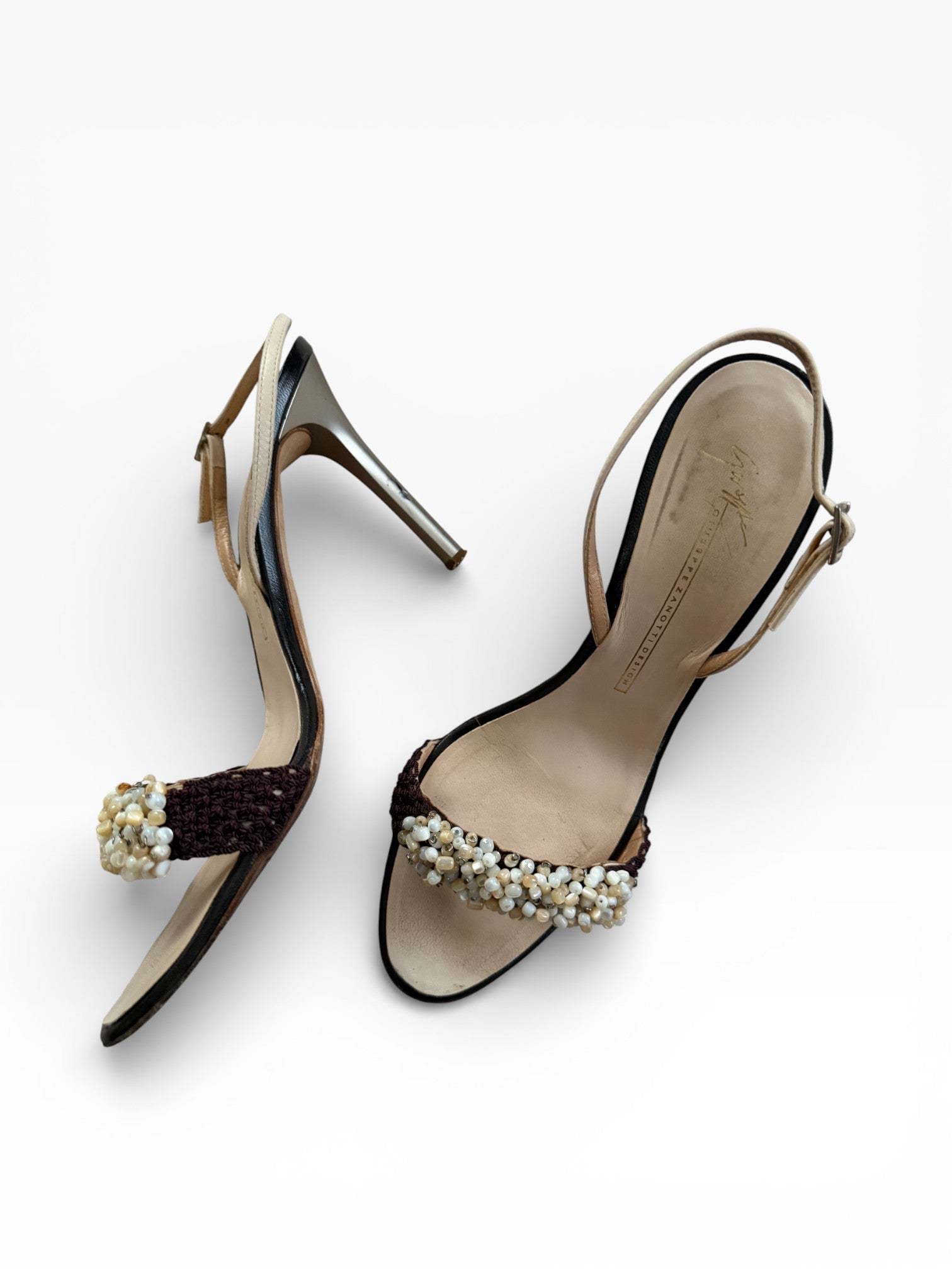 Giuseppe Zanotti Pearl Beaded Slingback Heels