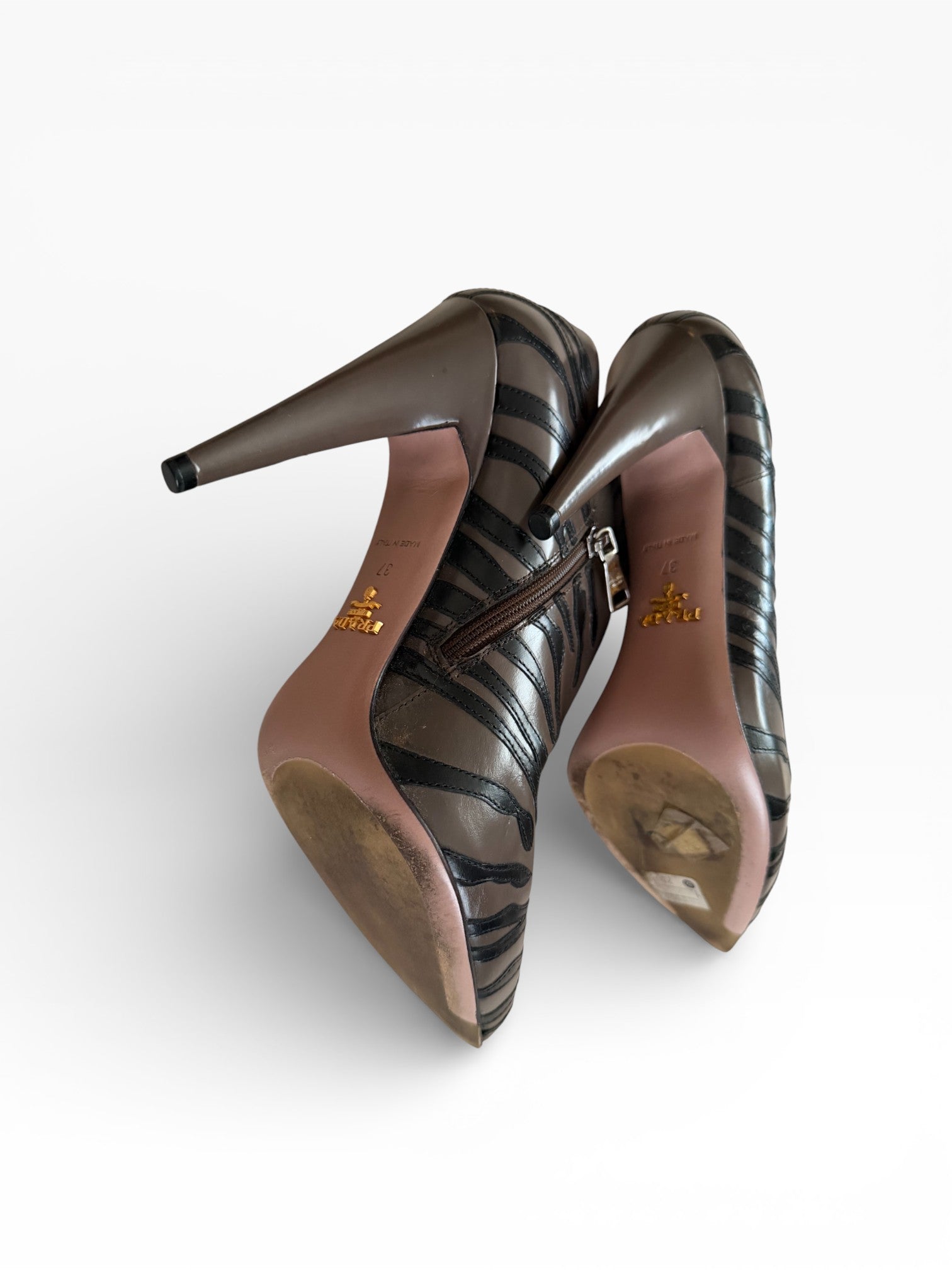 Prada Zebra Print Leather Ankle Booties