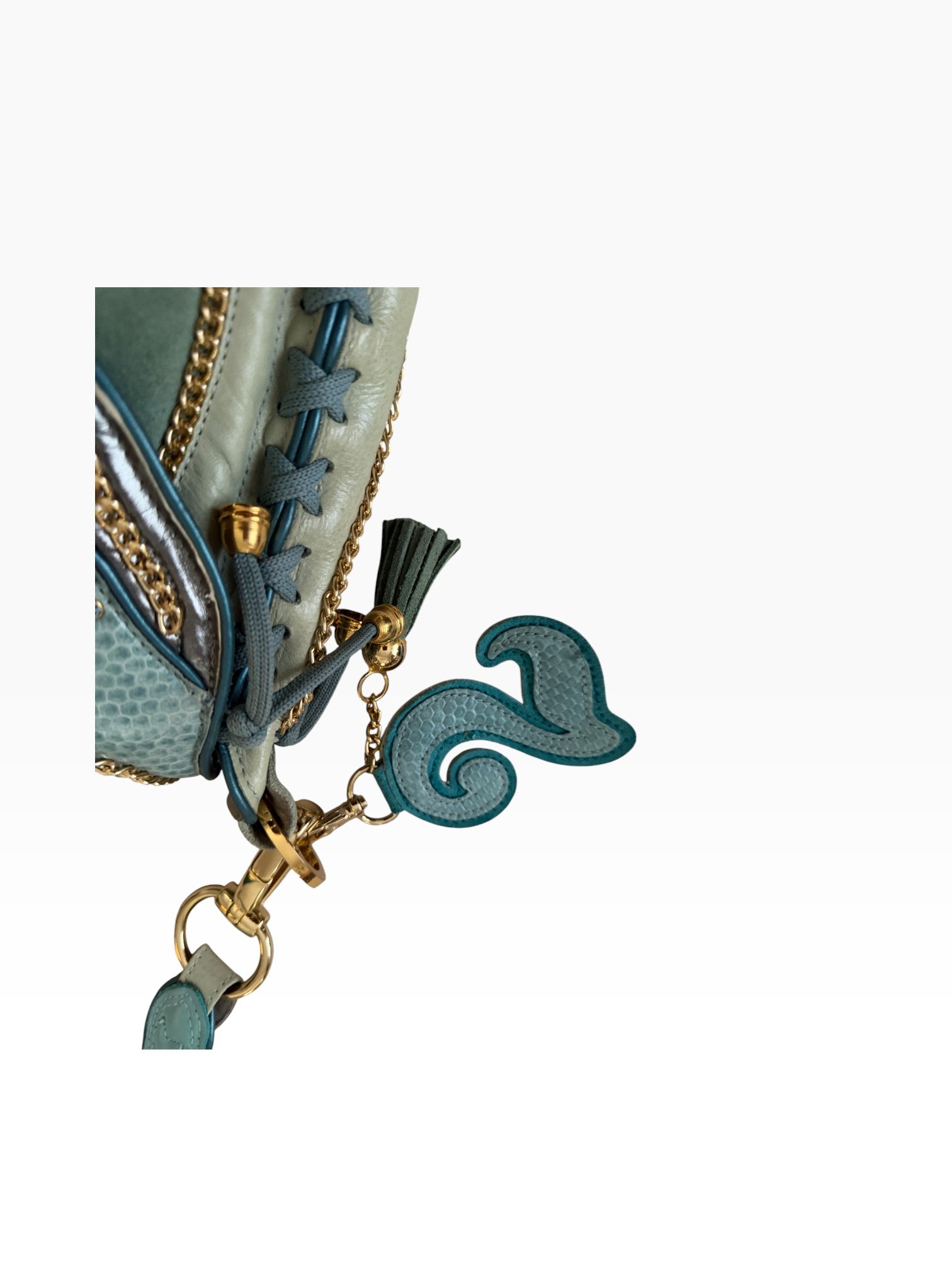 Bracher Emden London Teal Mixed Media Shoulder Bag with Crystal Details