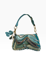 Bracher Emden London Teal Mixed Media Shoulder Bag with Crystal Details
