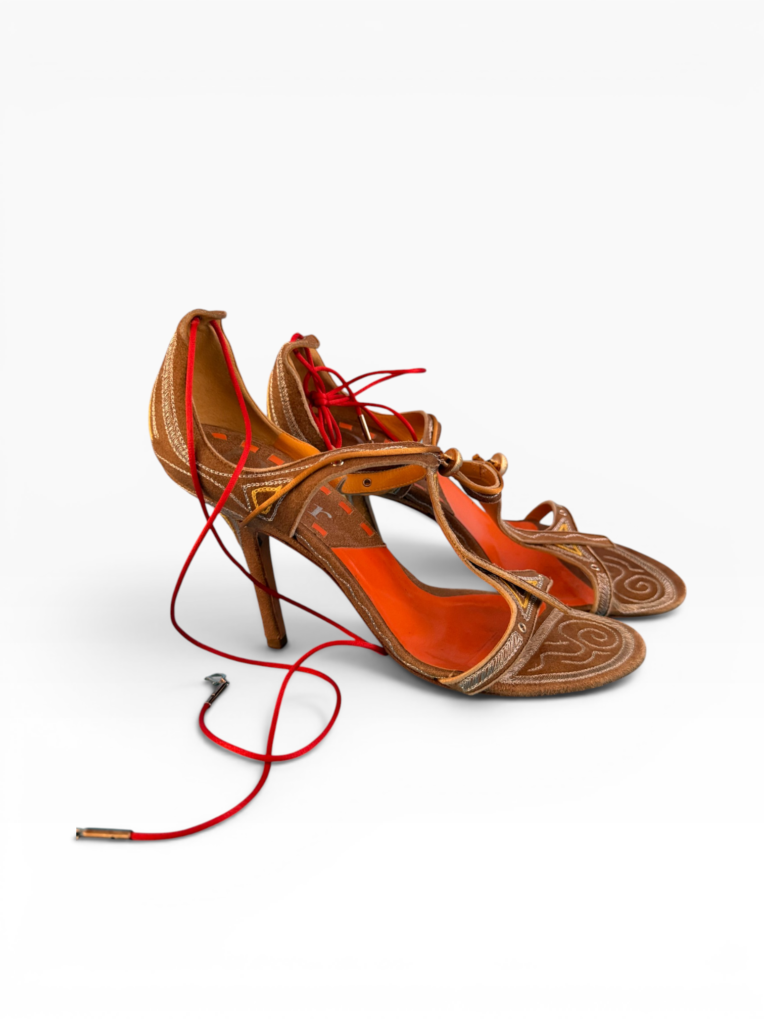 Christian Dior Embroidered Suede Ankle-Tie Heels by John Galliano