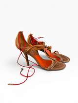 Christian Dior Embroidered Suede Ankle-Tie Heels by John Galliano