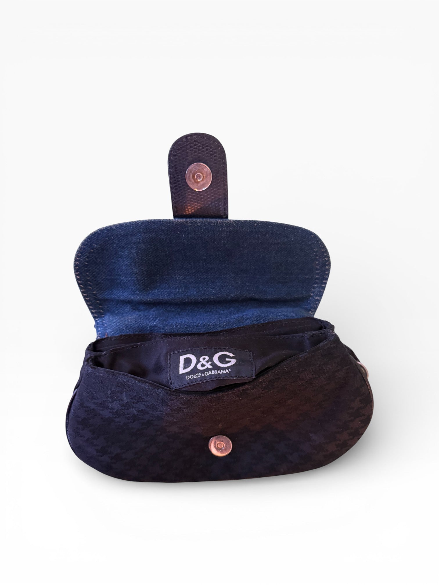 Dolce & Gabbana Denim & Houndstooth Chain Shoulder Bag