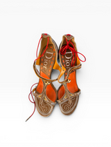 Christian Dior Embroidered Suede Ankle-Tie Heels by John Galliano