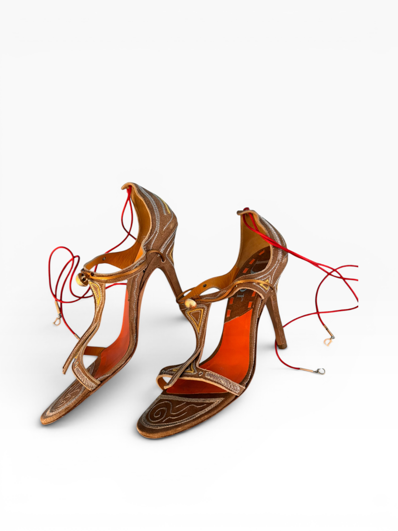Christian Dior Embroidered Suede Ankle-Tie Heels by John Galliano