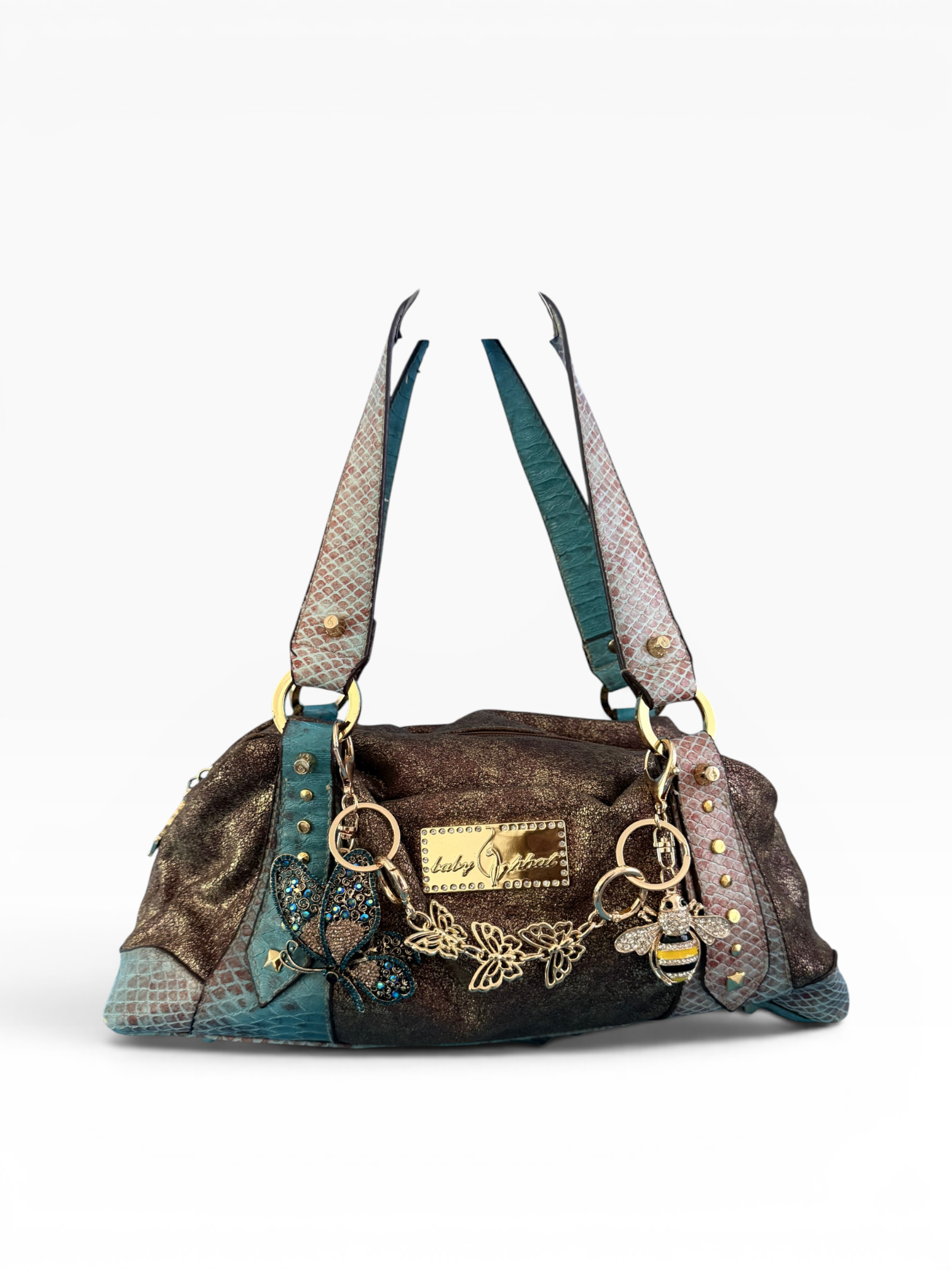 Baby Phat Y2K Metallic Bronze Charm Satchel