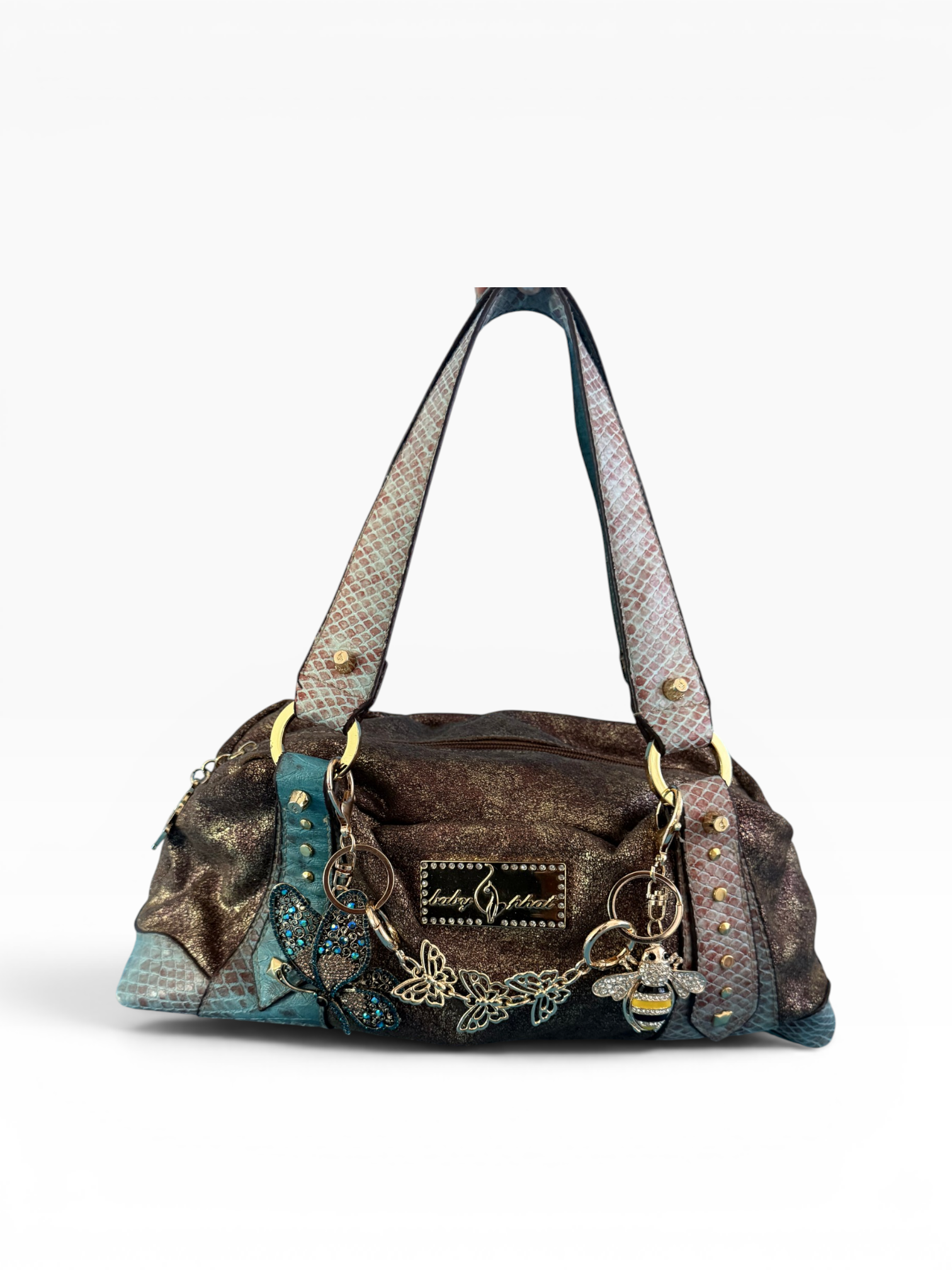 Baby Phat Y2K Metallic Bronze Charm Satchel