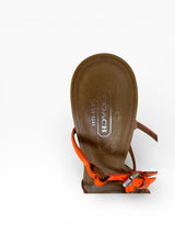 Coach Brown Leather Strappy Heels with Orange Accents