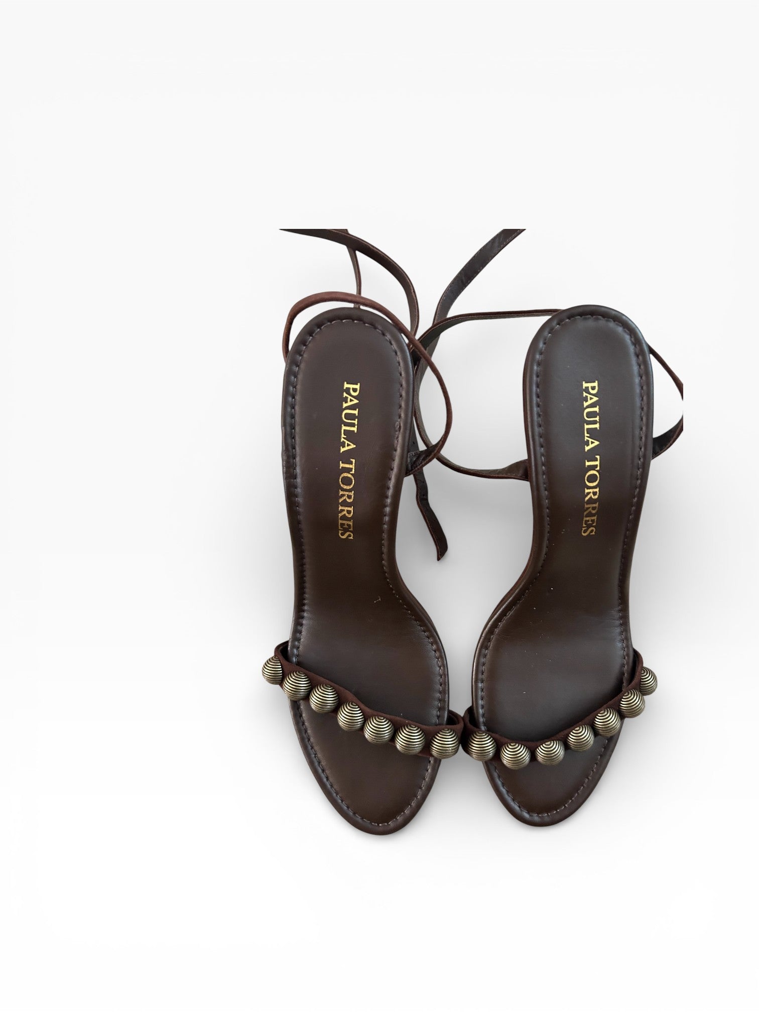 Paula Torres Brown Strappy Beaded Heels
