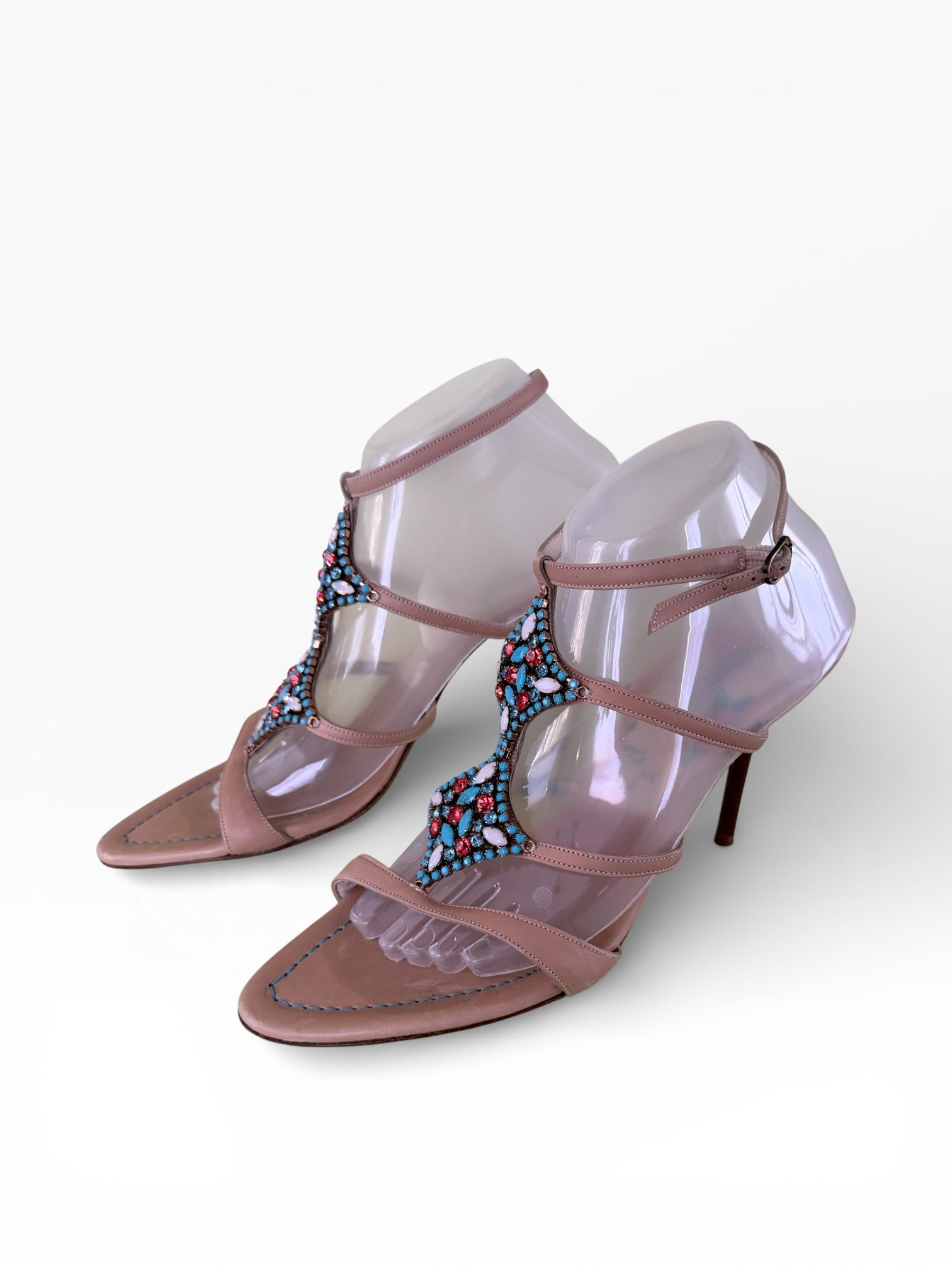 Le Silla Crystal Medallion Strappy Heels