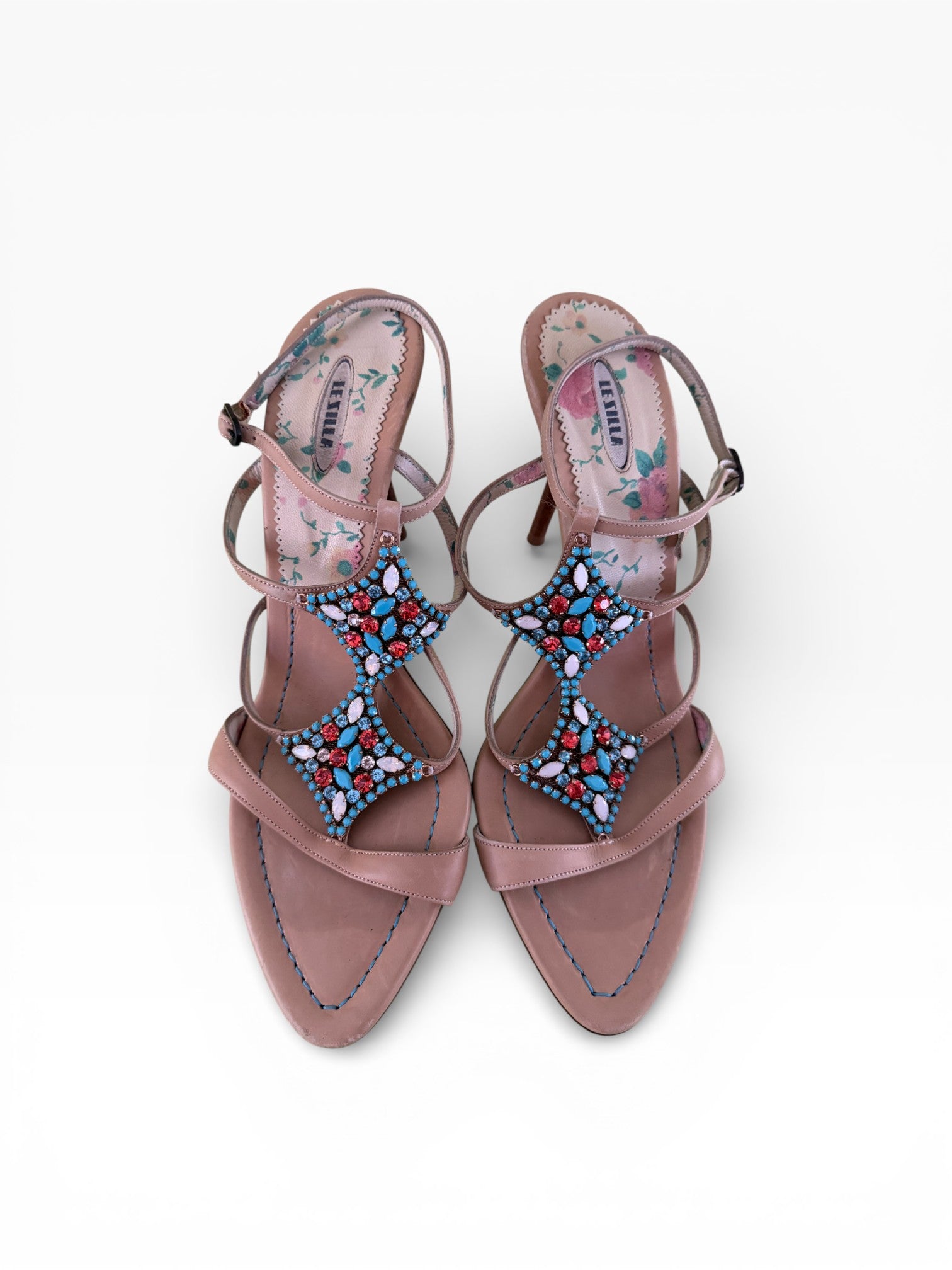 Le Silla Crystal Medallion Strappy Heels