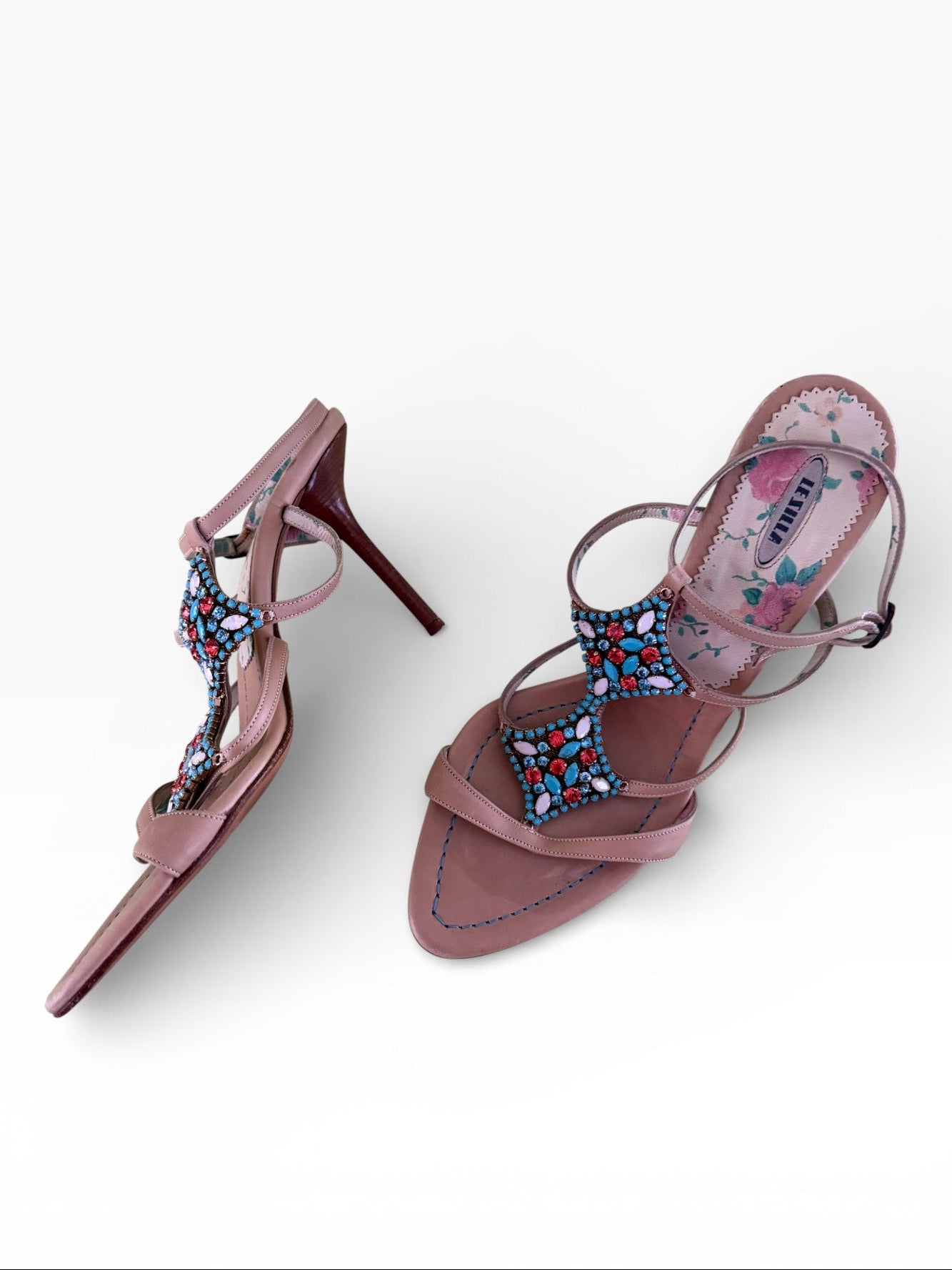 Le Silla Crystal Medallion Strappy Heels