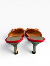 Giuseppe Zanotti Red Satin Crystal Butterfly Kitten Heel Mules