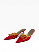 Giuseppe Zanotti Red Satin Crystal Butterfly Kitten Heel Mules